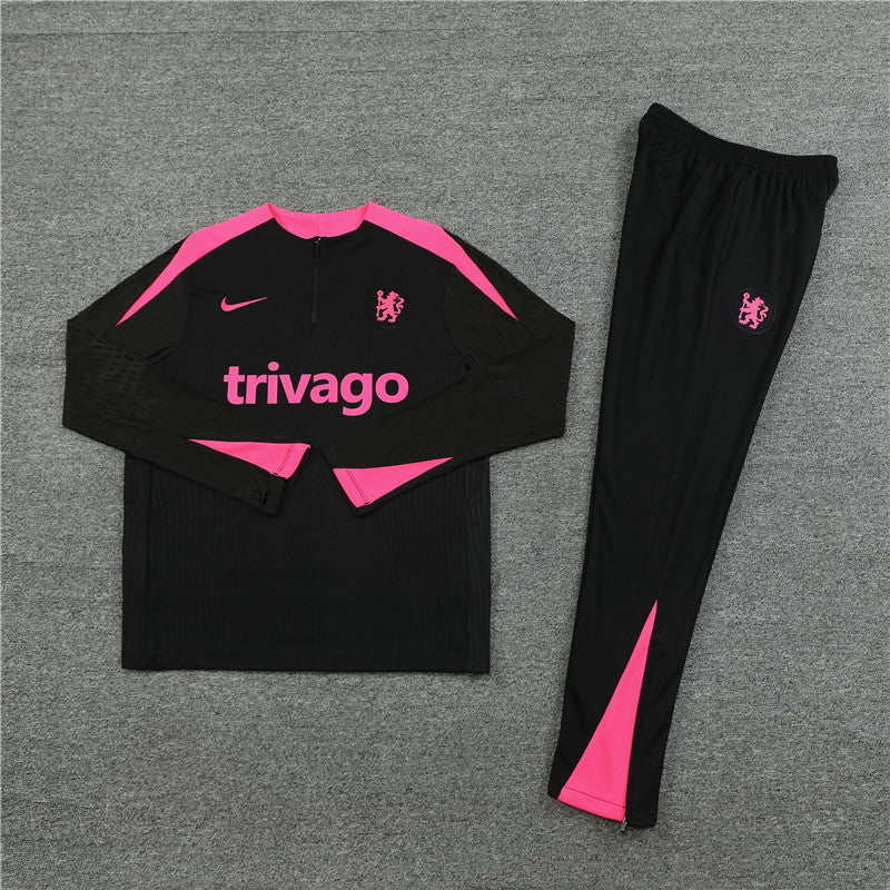 Chelsea Black/ Pink 1/4 Zip Training Tracksuit 24/25