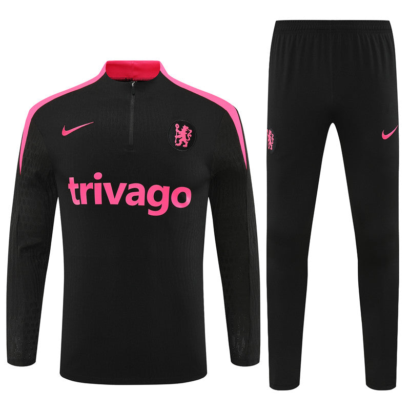 Chelsea Black/ Pink 1/4 Zip Training Tracksuit 24/25