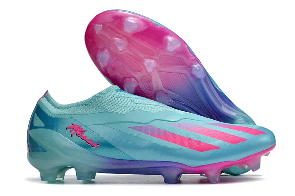 Adidas X Crazyfast.1 Laceless Messi Bienvenido A Miami FG Flash Aqua Lucid Pink Lucid Cyan