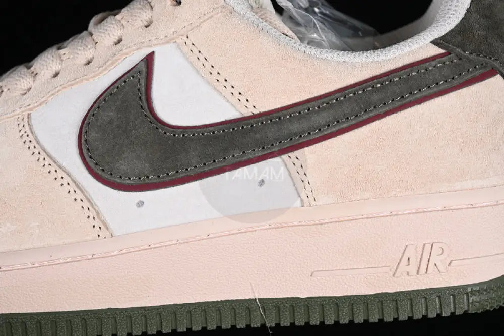 Nik Air Force 1 Grey Green Brown And Red Shoes