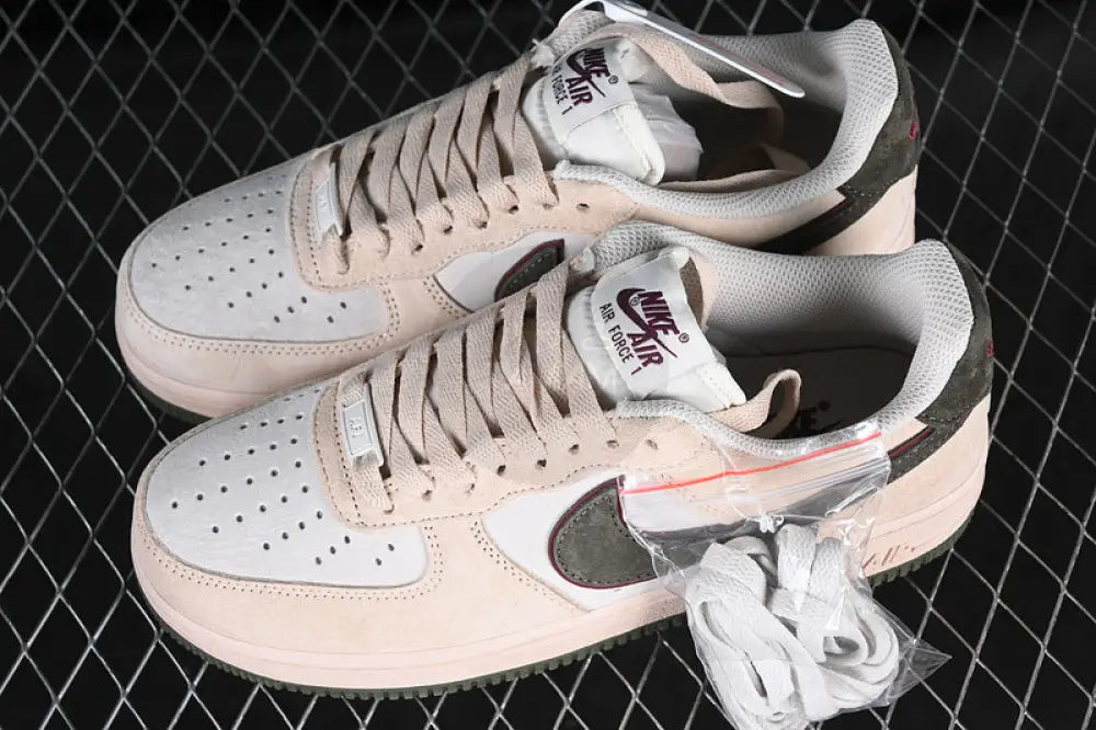 Nik Air Force 1 Grey Green Brown And Red Shoes