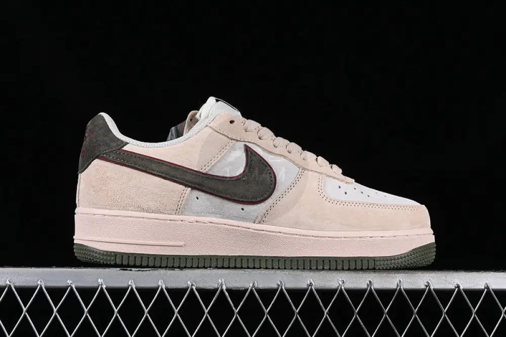 Nik Air Force 1 Grey Green Brown And Red Shoes