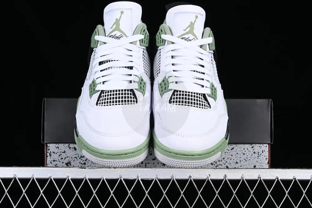 Nike Air Jordan 4 Retro Seaform White/ Oil Green/ Dark Ash/ Neutral Grey Shoes