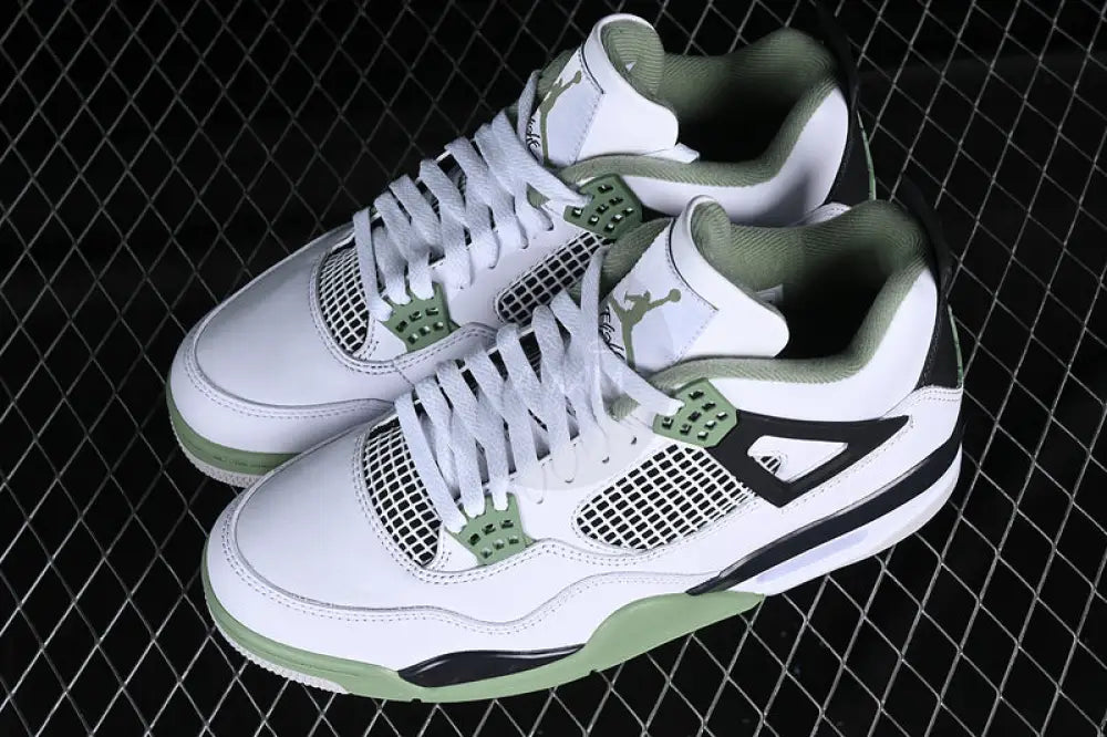 Nike Air Jordan 4 Retro Seaform White/ Oil Green/ Dark Ash/ Neutral Grey Shoes