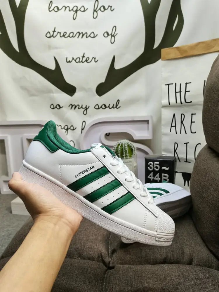 Adidas Superstar White And Green Sneakers