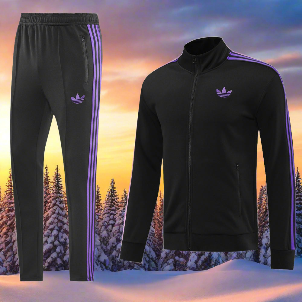 Black purple adidas tracksuit discount