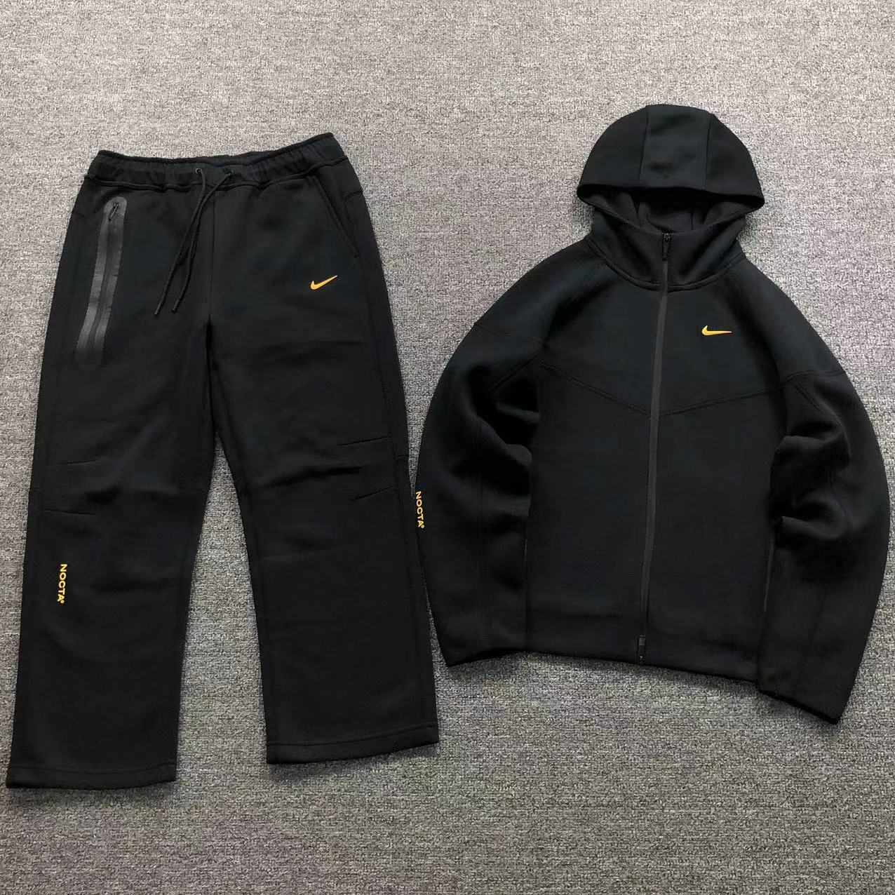 Nike Tech NOCTA Set - All Black (Yellow Swoosh)