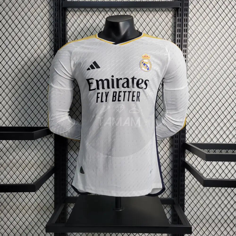 Real Madrid Home Kit 23/24 Long Sleeves Player Version Sleeves Football Jersey